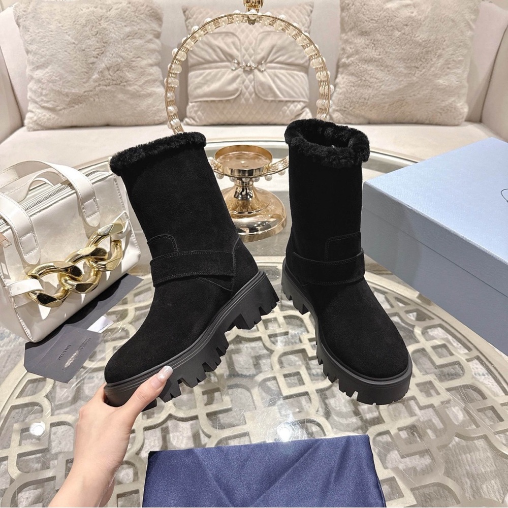 Prada Black Winter Boots with Gold Buckle - Picture 4 of 8